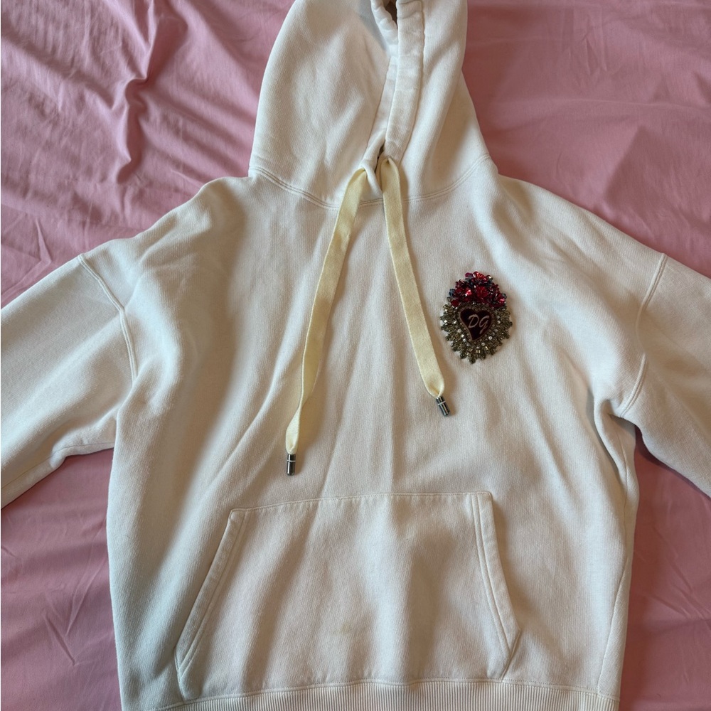 Dolce & Gabbana Cream Hoodie with Embellishment Detail